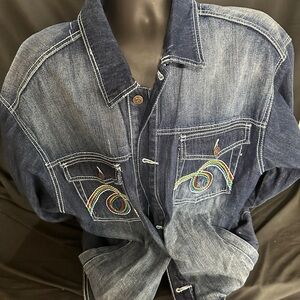 Denim jacket-retro Gold label with Embroidered Details-size XL-#577
